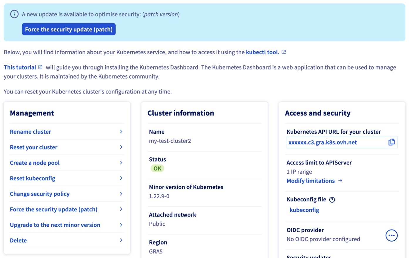 Click on Change the security policy