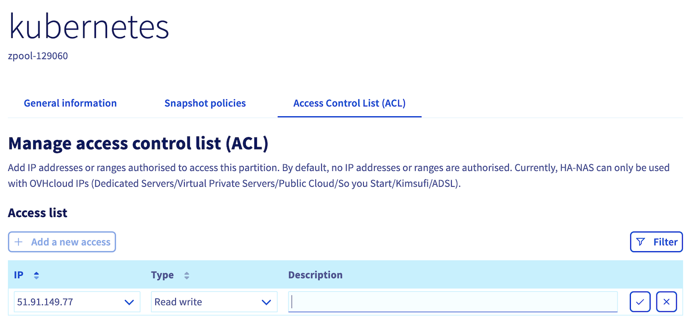 Allow nodes IP to access the NFS partition