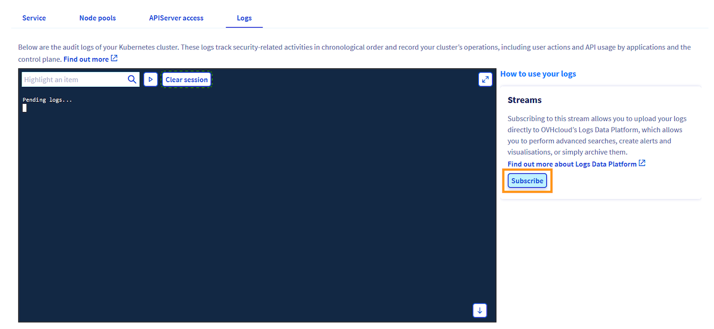Log Data Platform Menu entry