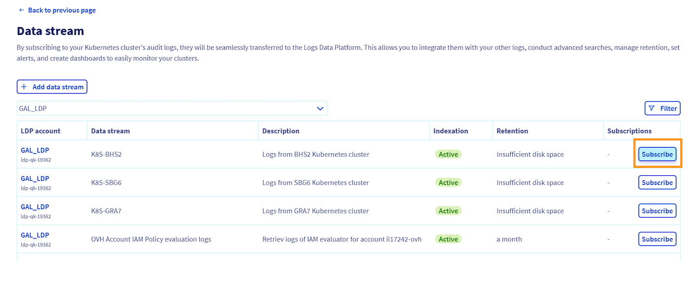 Log Data Platform Menu entry