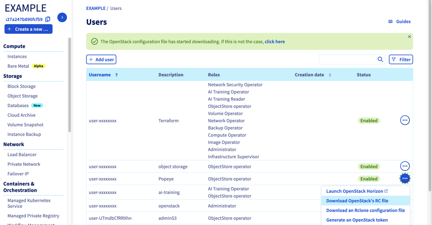 Download OpenStack RC file