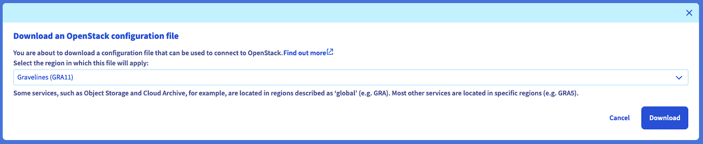 Download OpenStack configuration file