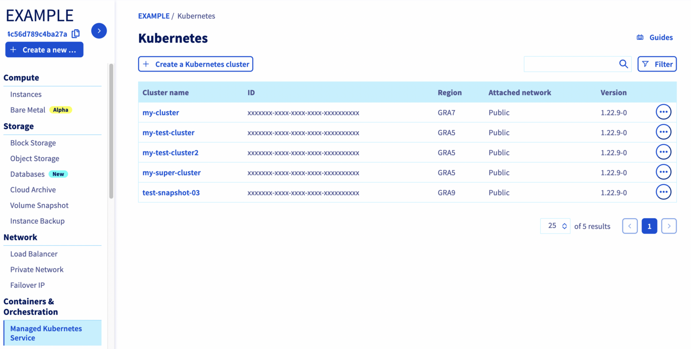 List your Kubernetes clusters