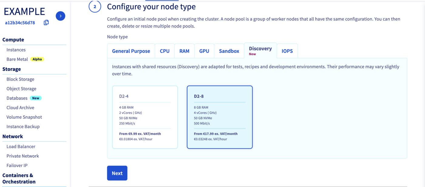 Select a flavor for your second node pool