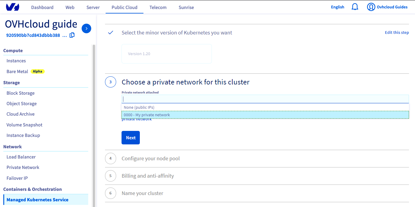 Choose a private network for this cluster