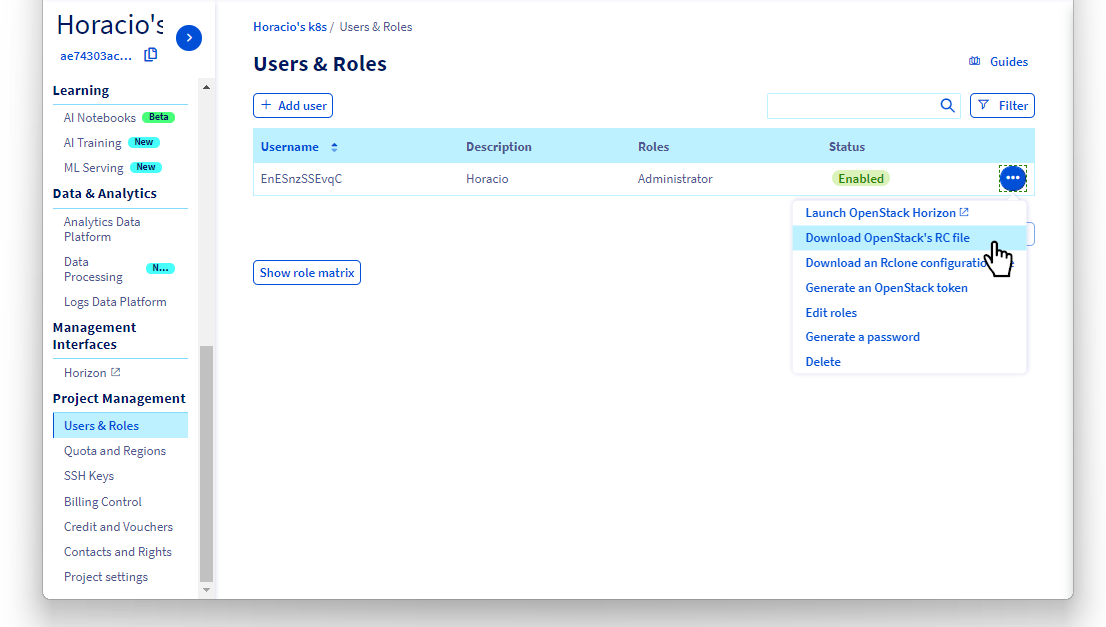 Retrieving the Openstack configuration file