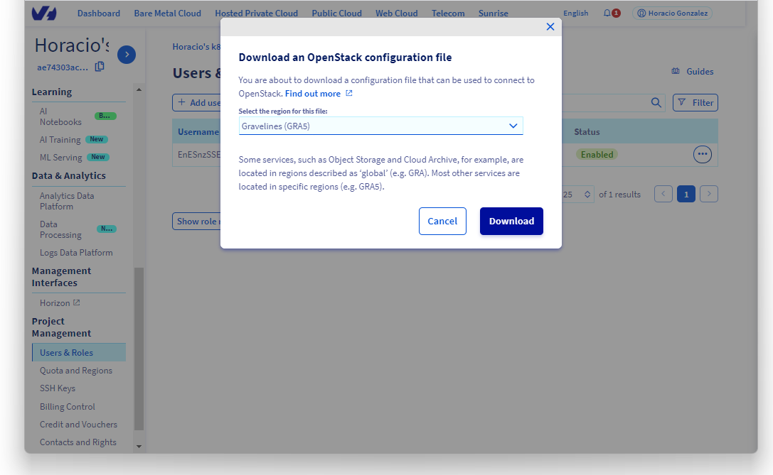 Retrieving the Openstack configuration file