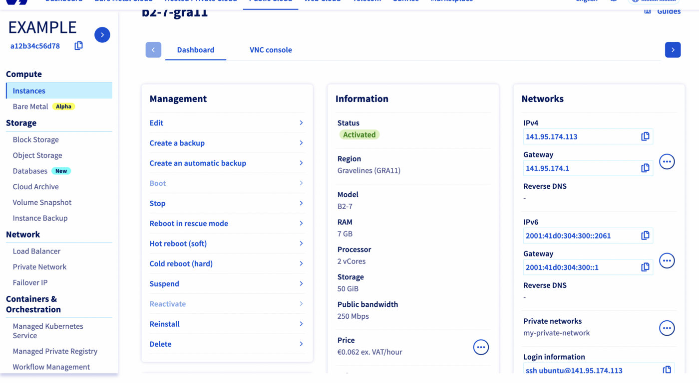 Setting-up PCI - SSH connection information