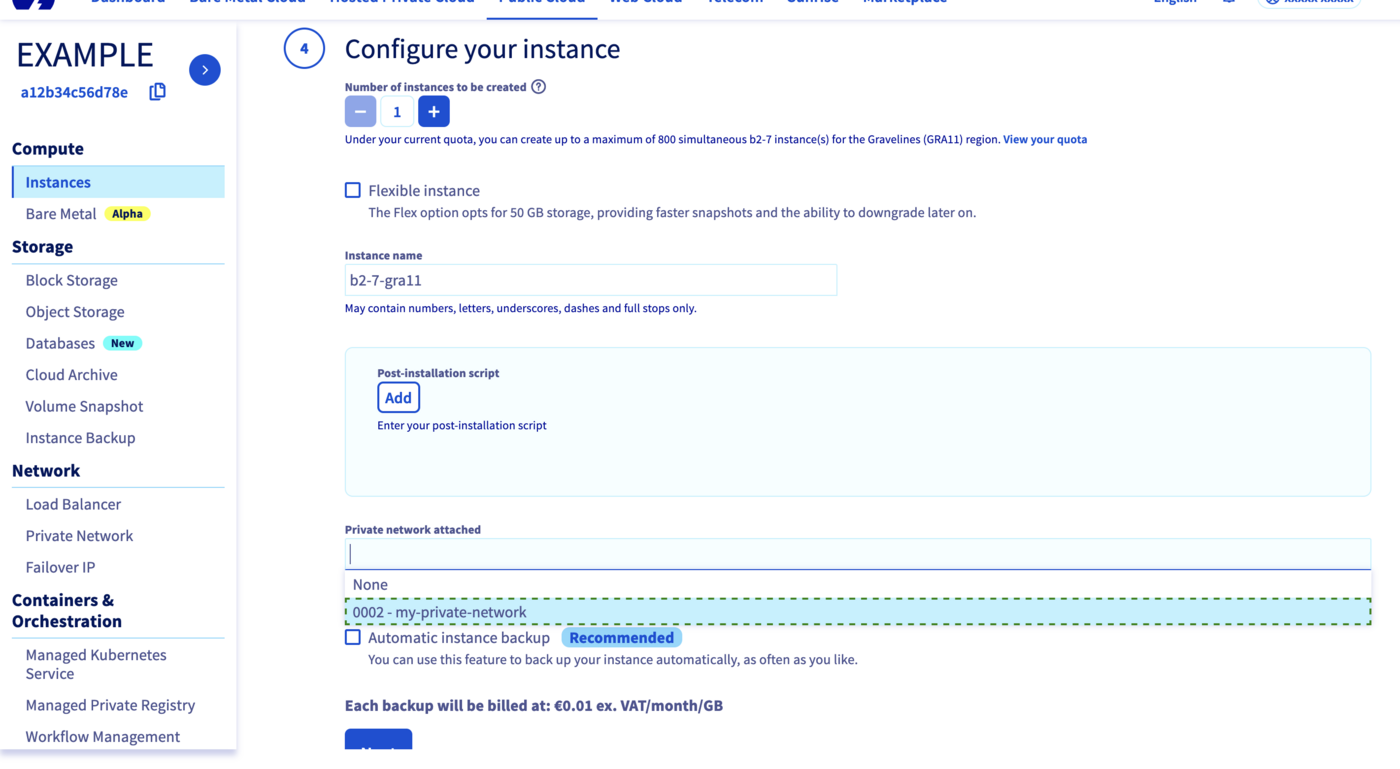 Setting-up PCI - Attaching to a private network