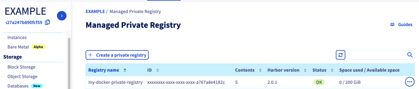 Private registry created