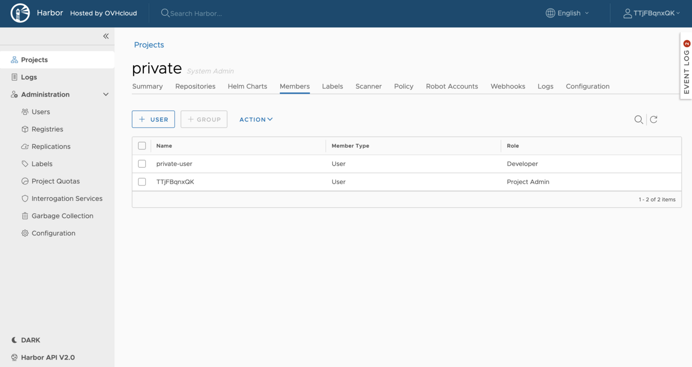 Managing users and projects