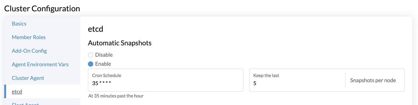 Rancher automatic snapshots