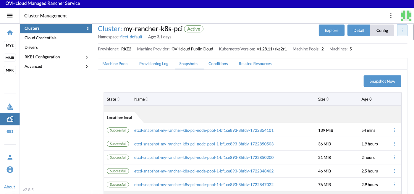 OVHcloud Object Storage Rancher snapshots local