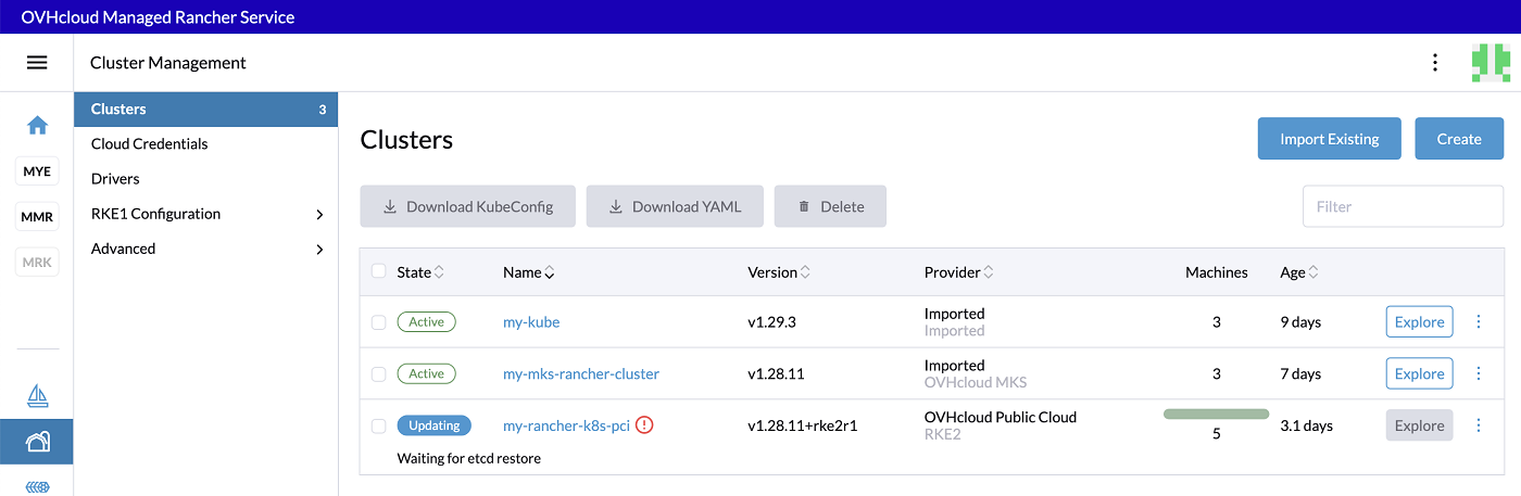 Rancher restore in progress