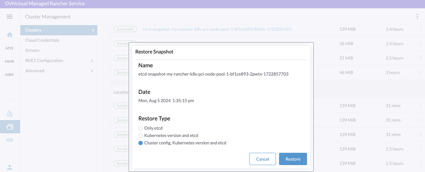Rancher Restore Snapshot
