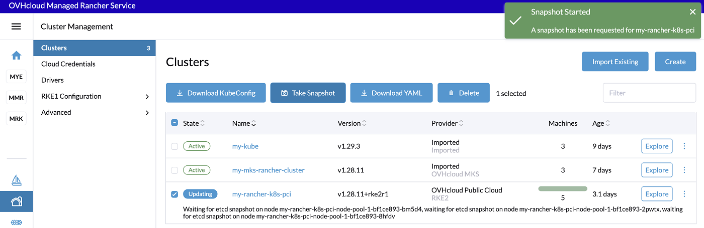 Rancher Snapshot in progress