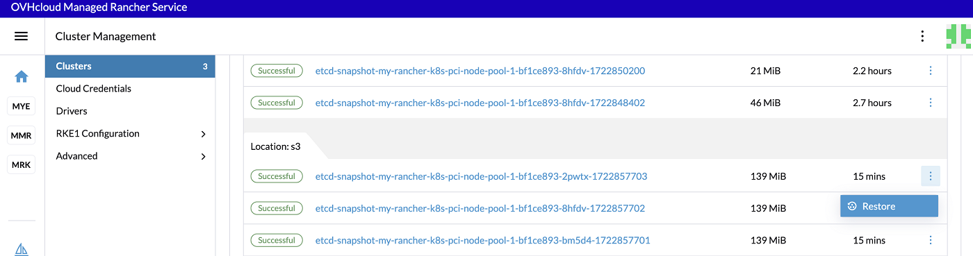 Rancher etcd snapshots
