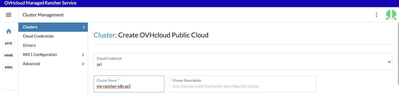 OVHcloud Managed Rancher Service Cluster Name