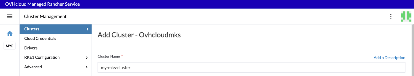 OVHcloud Managed Rancher Service Create MKS UI