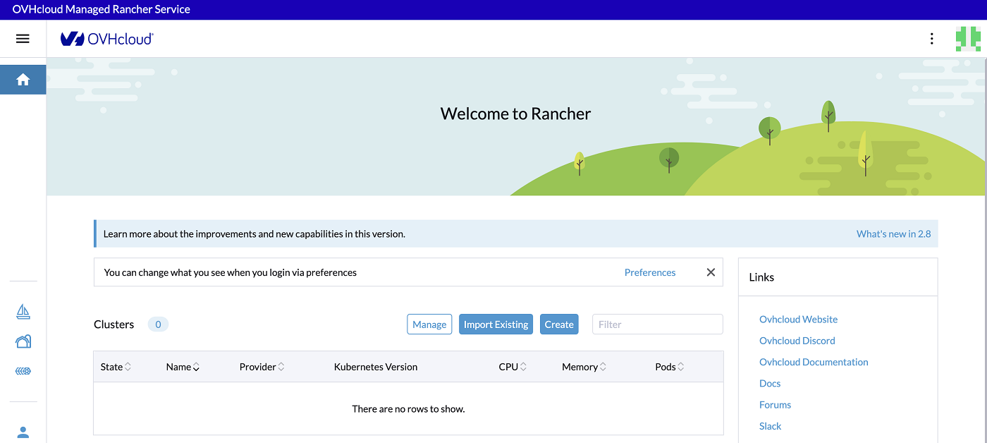 OVHcloud Managed Rancher Service UI