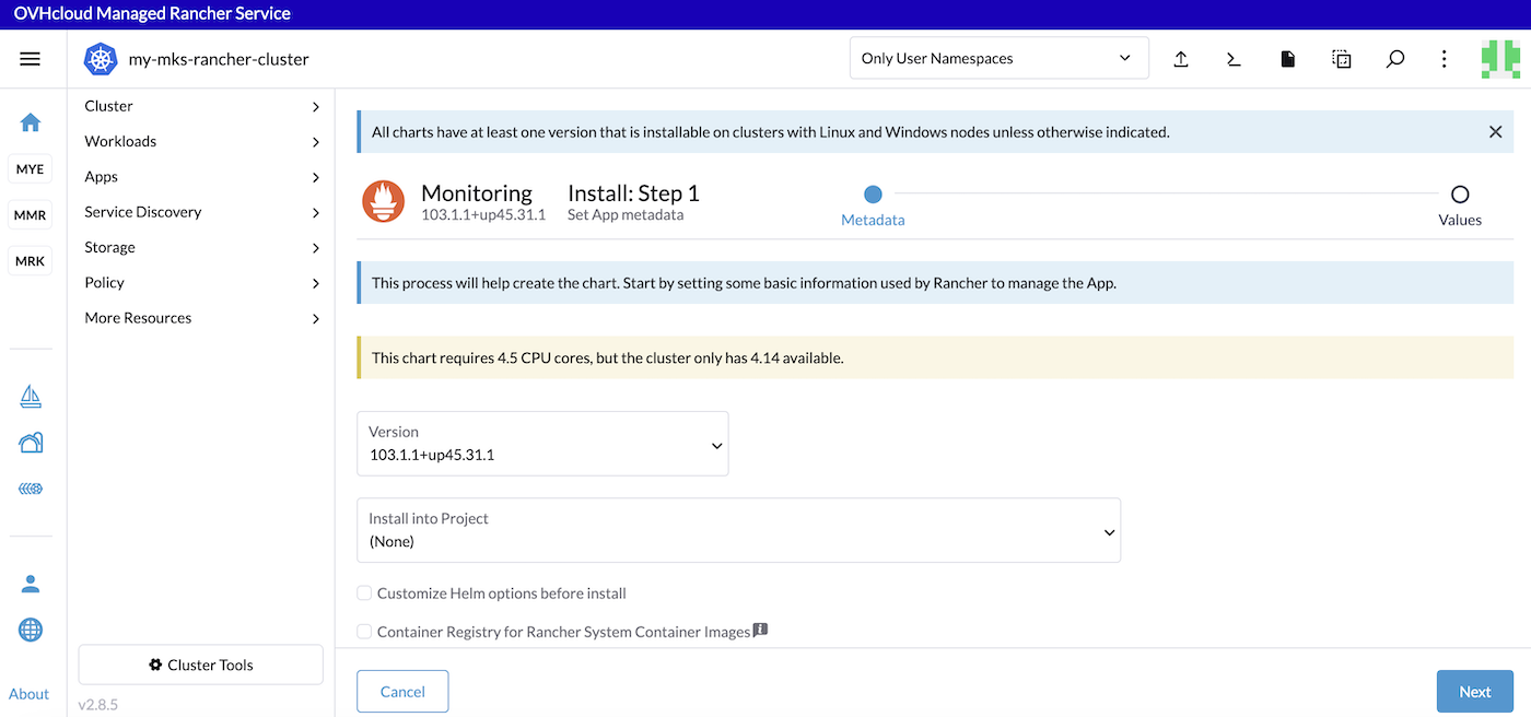 OVHcloud Managed Rancher Service Error CPU Core Insufficient