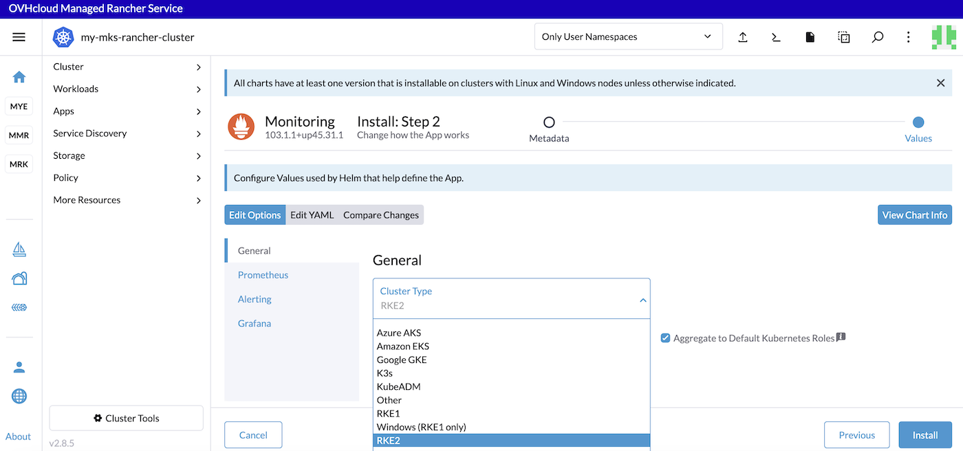 OVHcloud Managed Rancher Service RKE2 Cluster Type