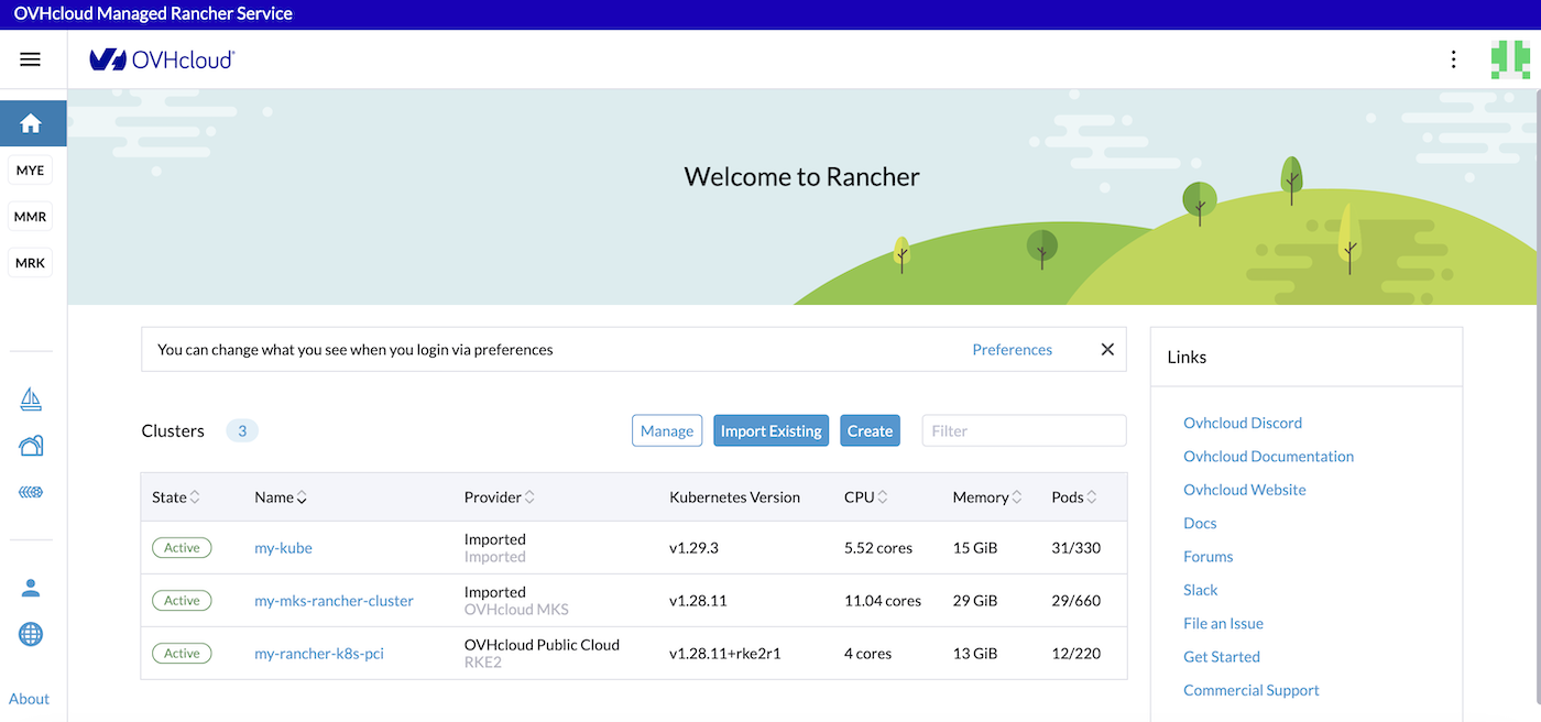 OVHcloud Managed Rancher Service UI