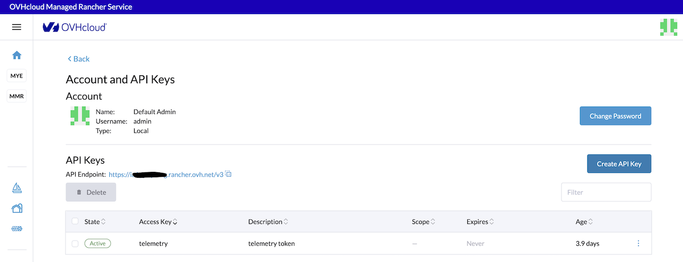 OVHcloud Managed Rancher Service UI