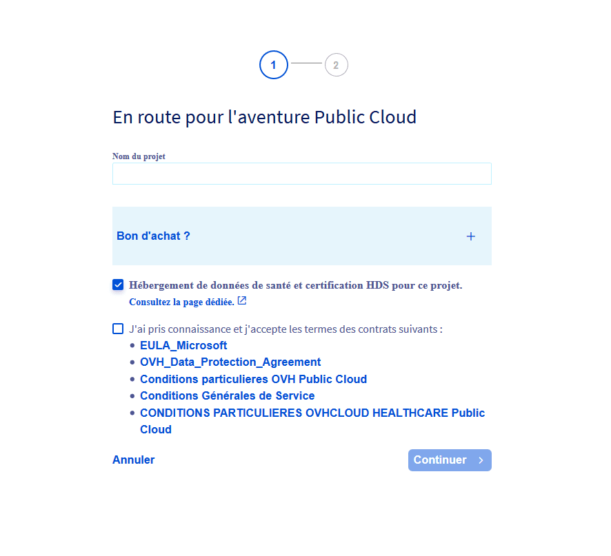 activer HDS nouveau projet