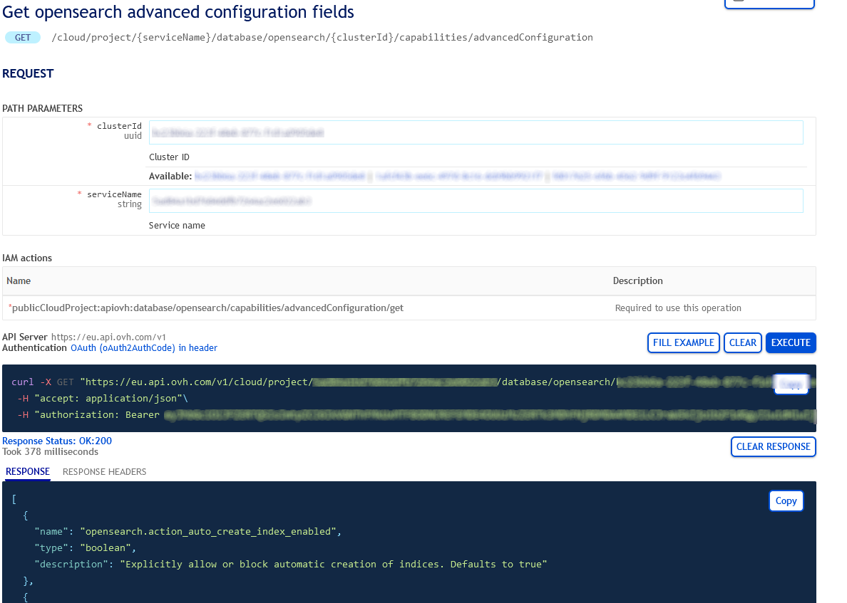 Get OpenSearch Advanced Parameters