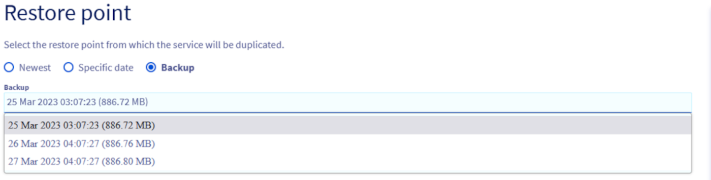 Restore point from backup