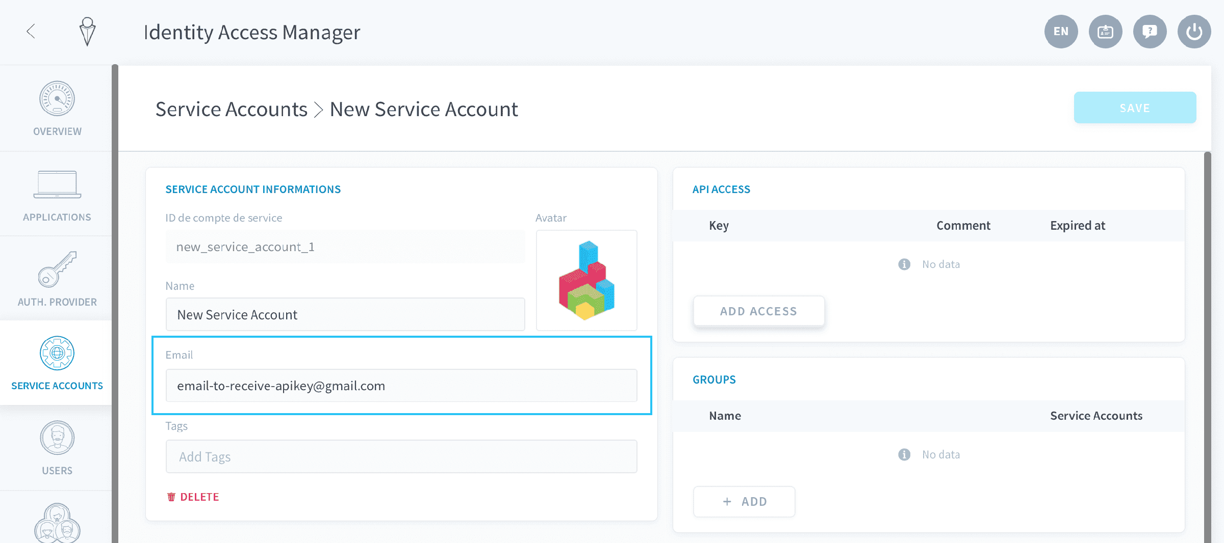 For a service account — Sa email