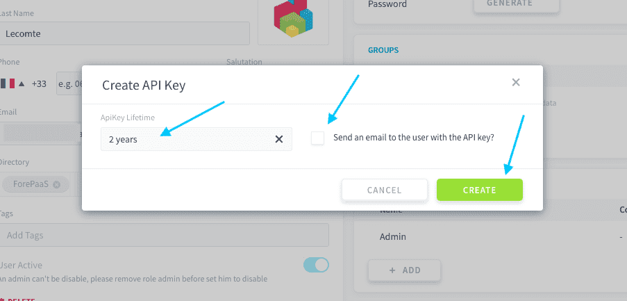 For a user — Users api key options