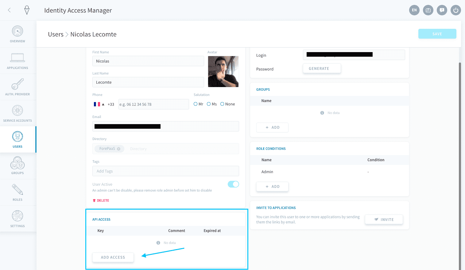 For a user — Users api key