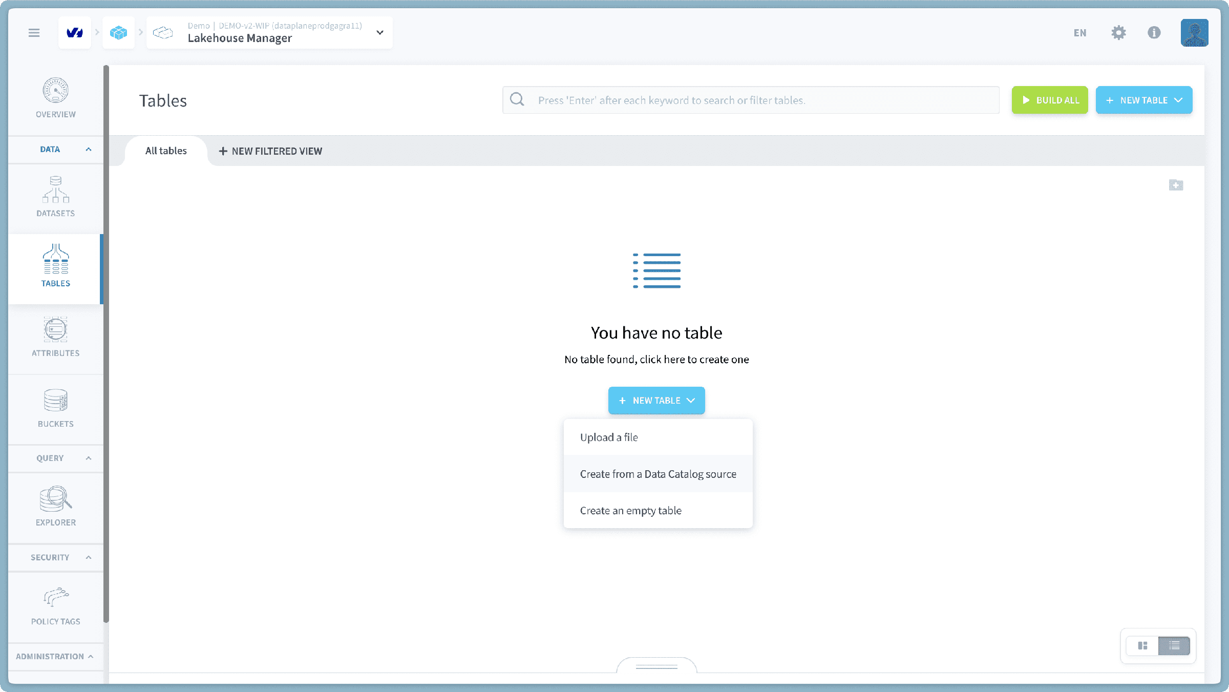 Step 2: Create Tables in Lakehouse Manager — Nyc taxi step