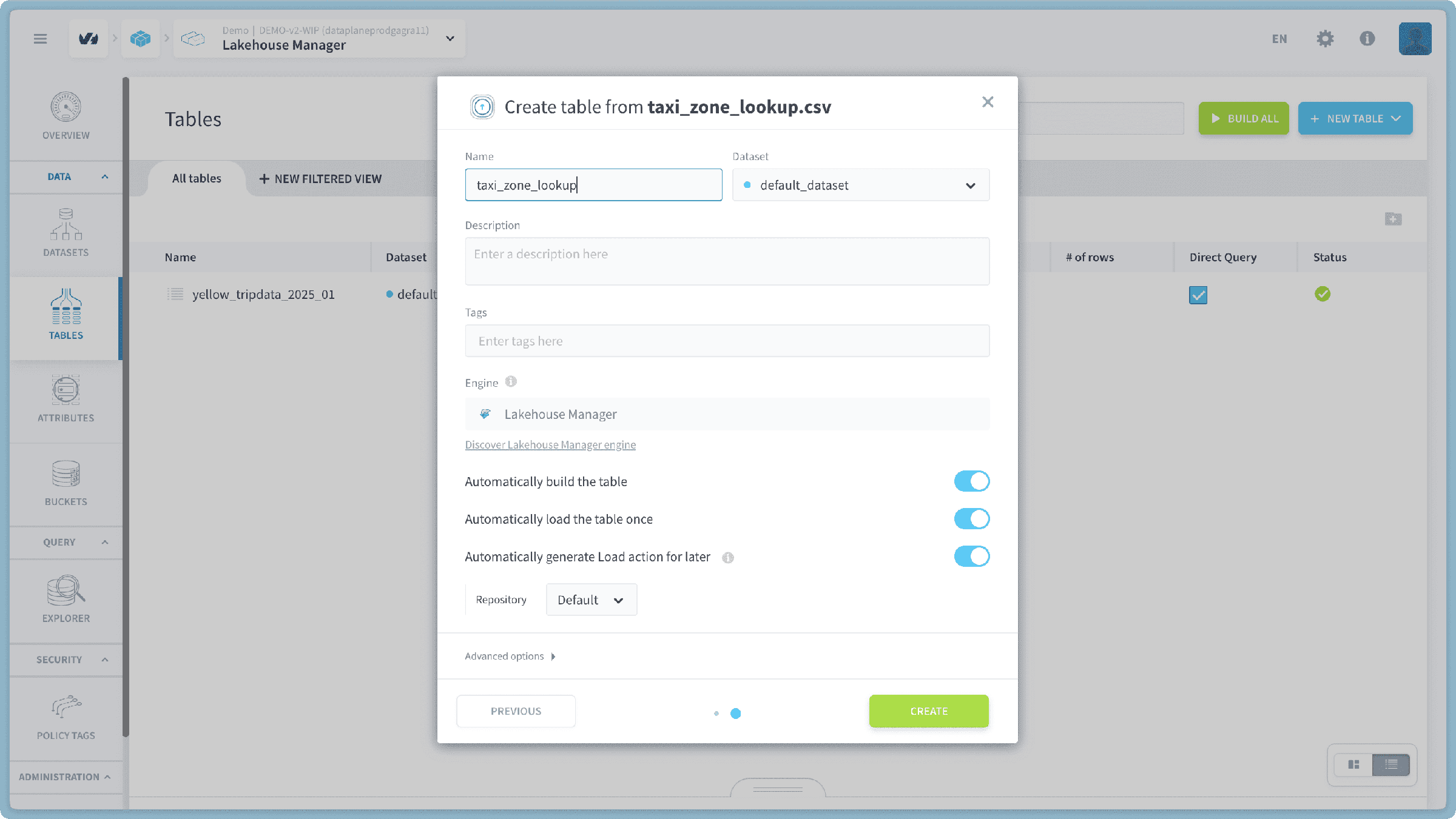 Step 2: Create Tables in Lakehouse Manager — Nyc taxi step (3)