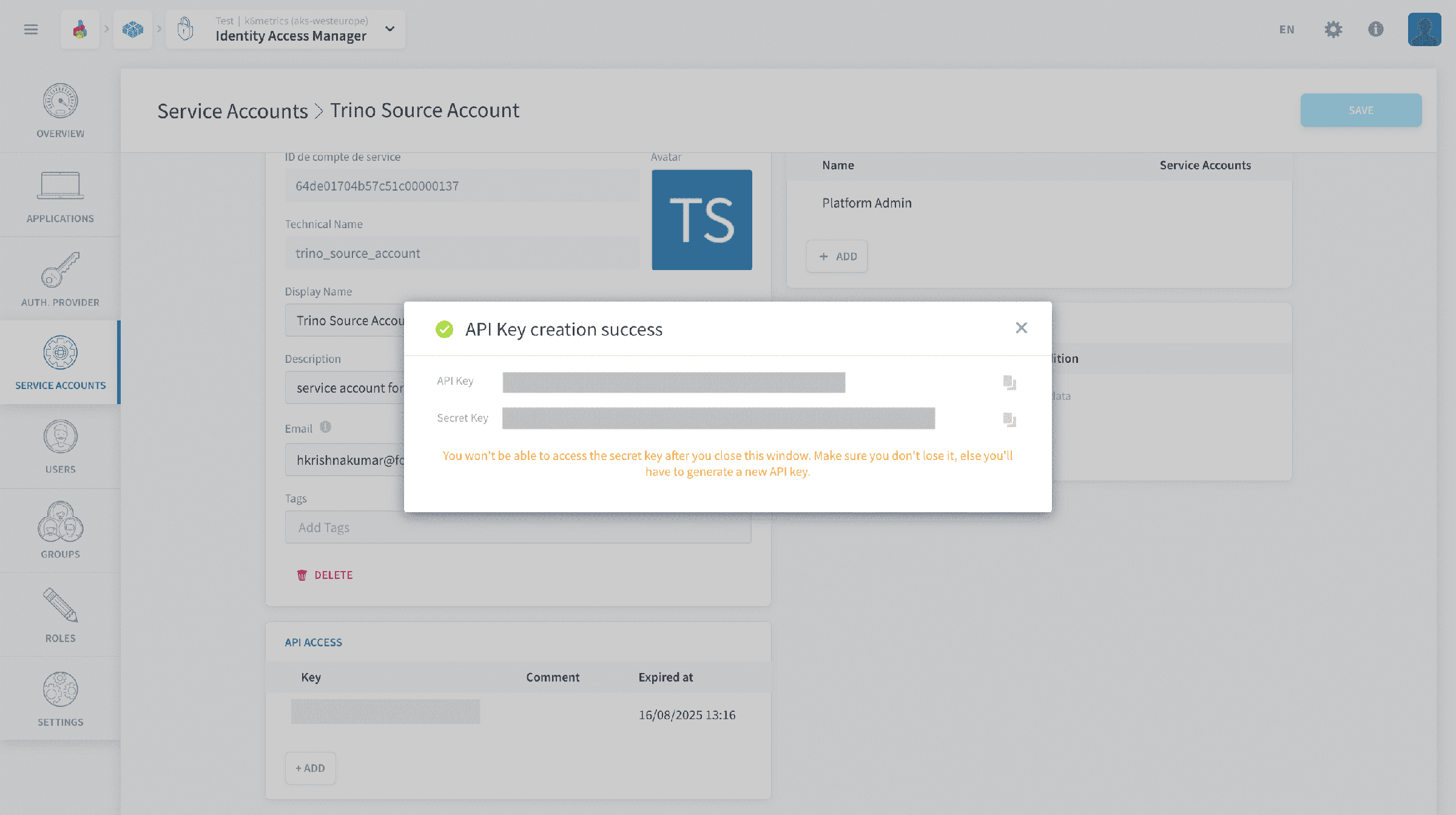 Steps to Follow at the Source Project — Trino connector created api key