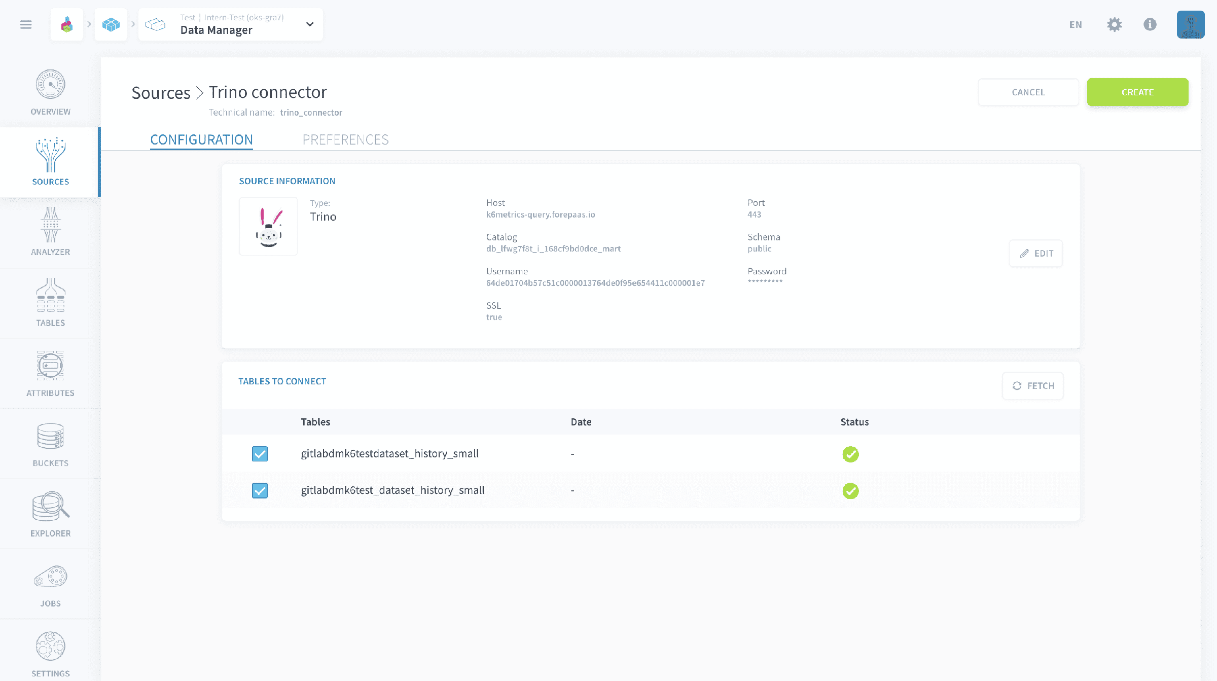 Steps to follow at destination project — Trino connector source connected