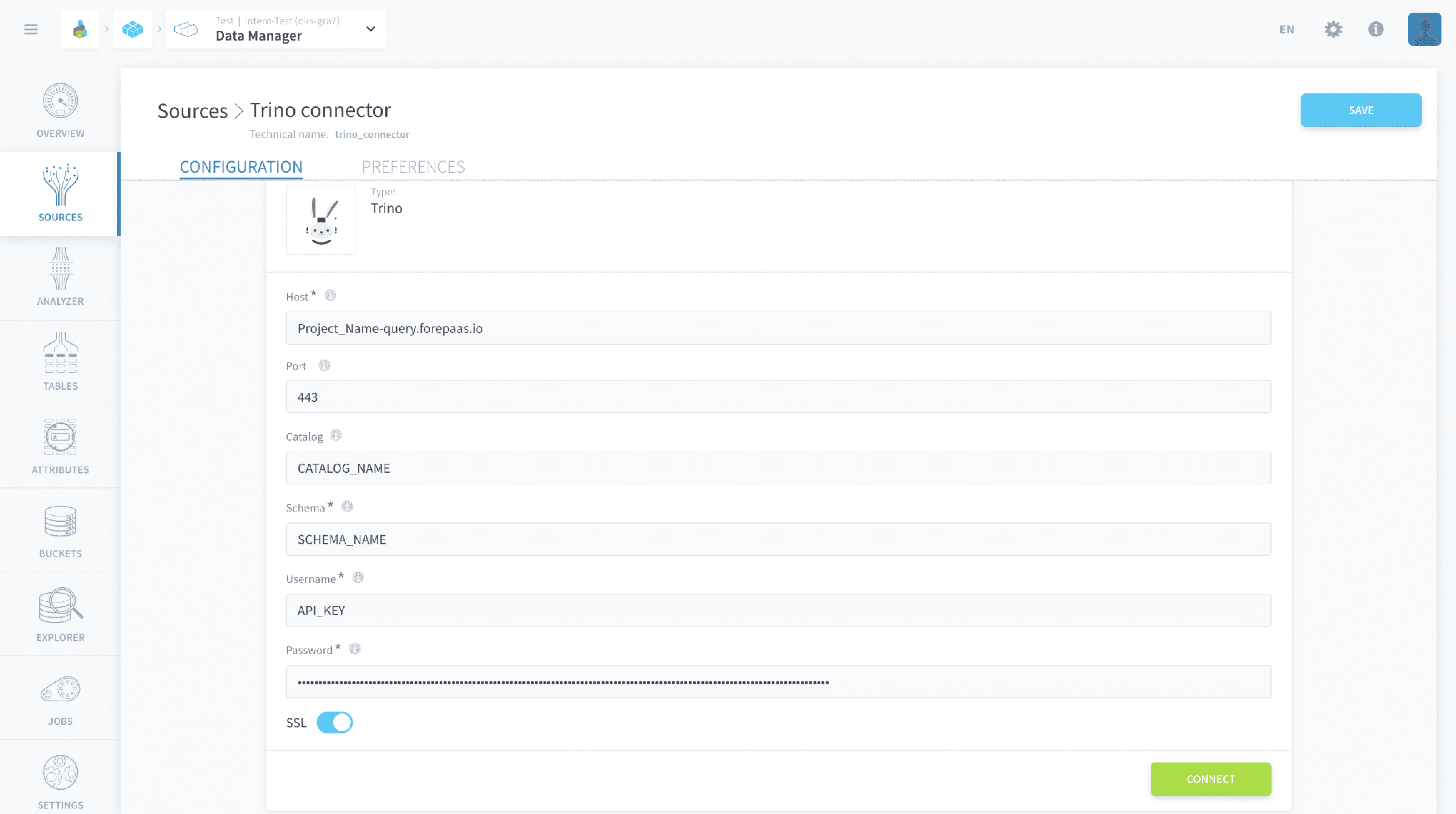 Steps to follow at destination project — Trino connector source settings