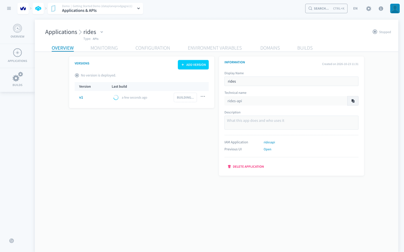 The overview of the rides API while its first version builds