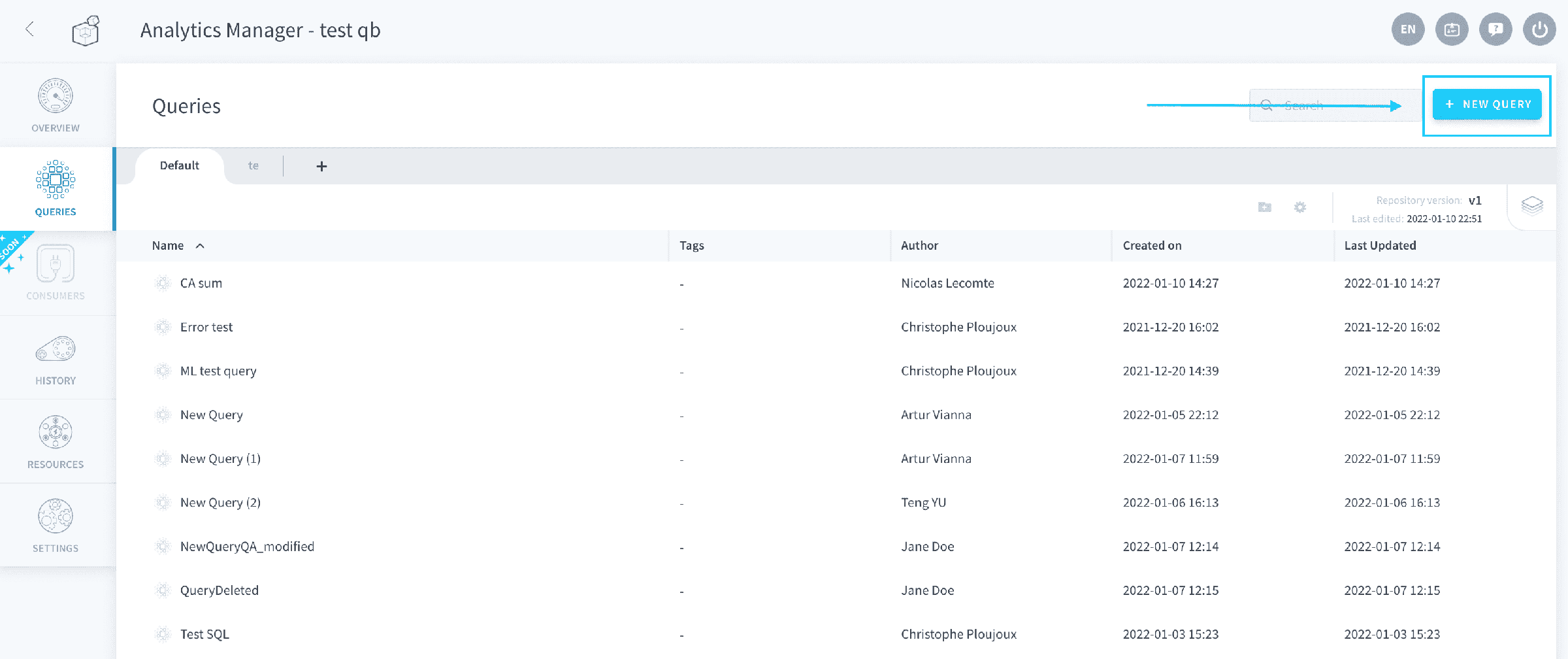 Create queries — Queries create