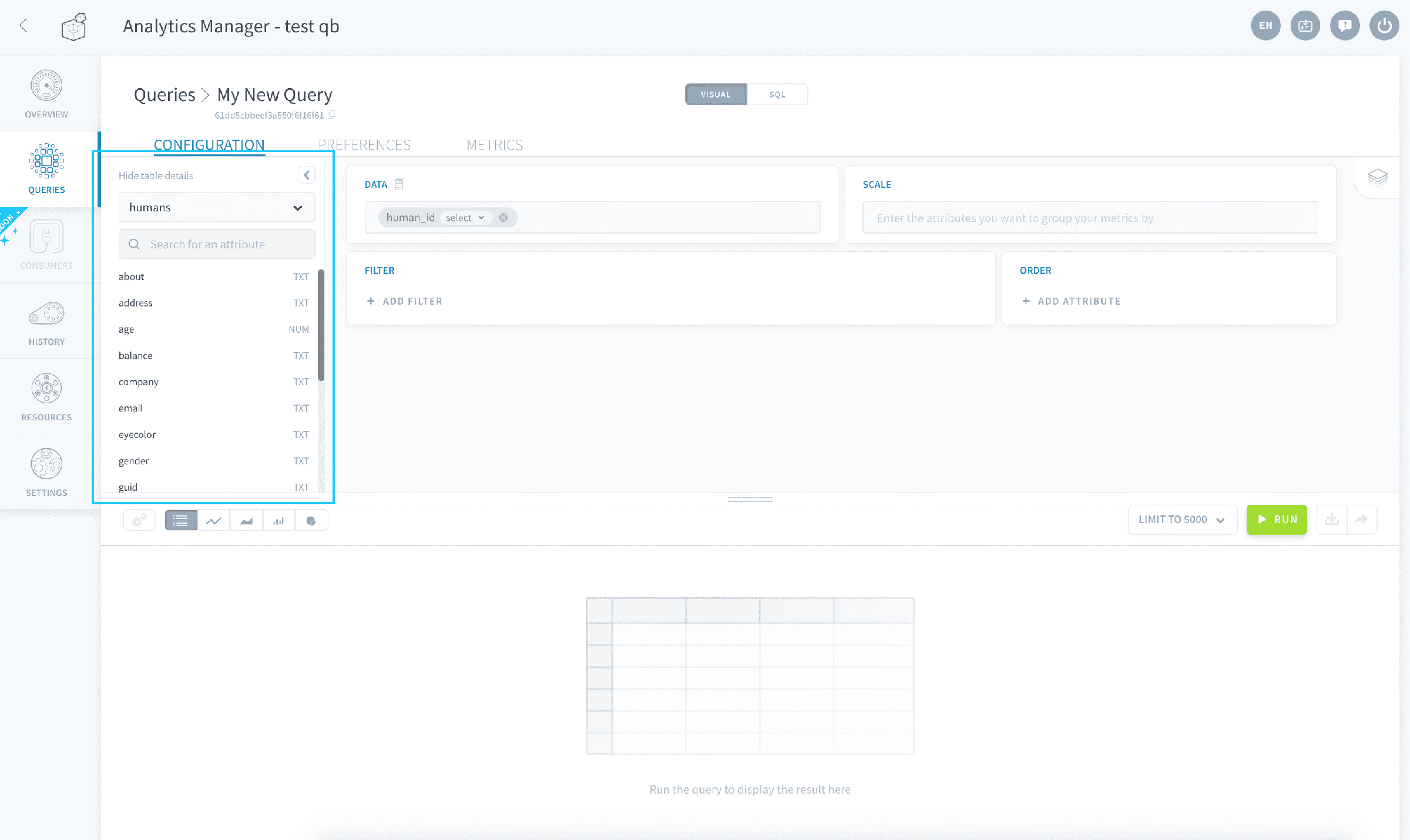 Configure the field Data — Visual table details