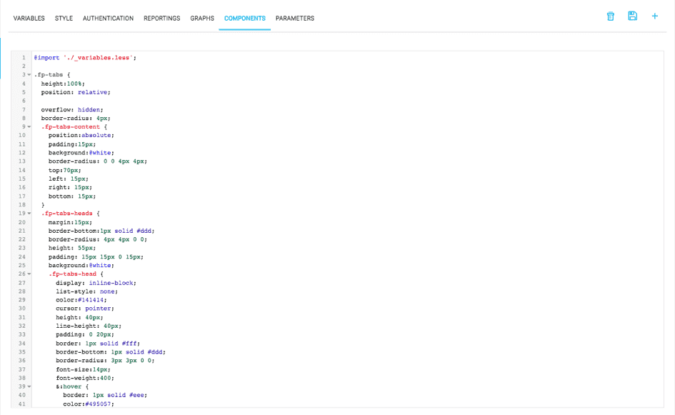The Style tab, where CSS and LESS files are edited