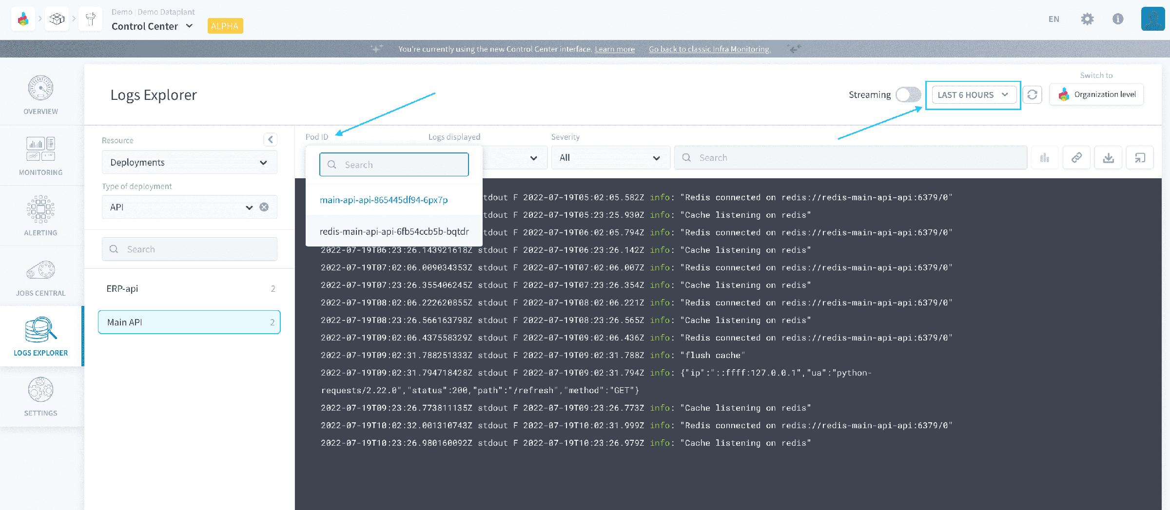 Get logs of deployments — Control Center deployment worker timeframe