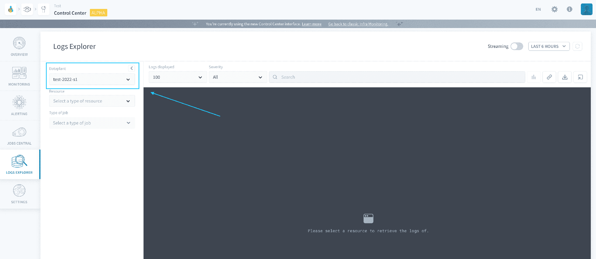 Control Center right dataplant