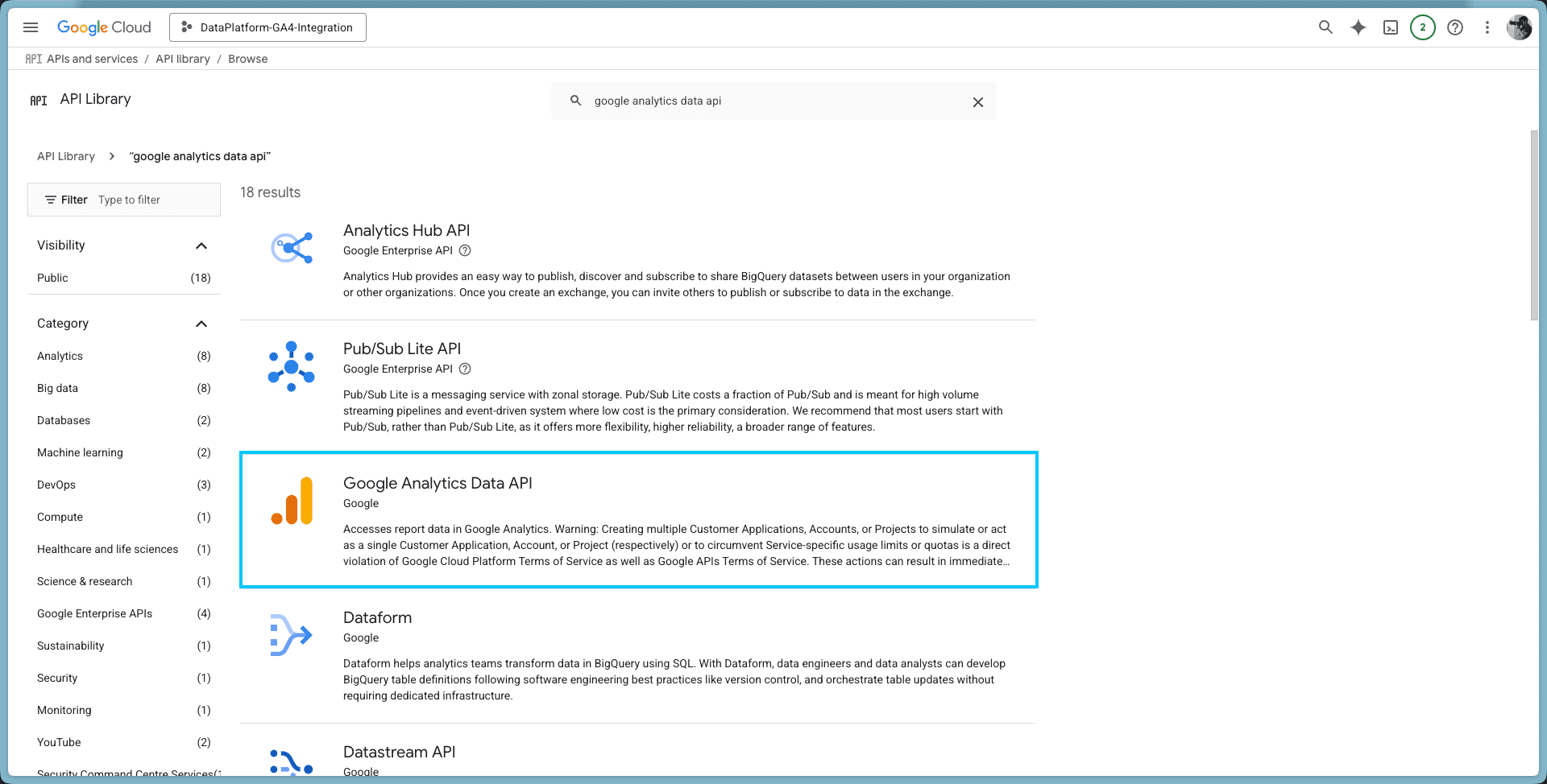2.2 Enable Google Analytics Data API — Google analytics api library