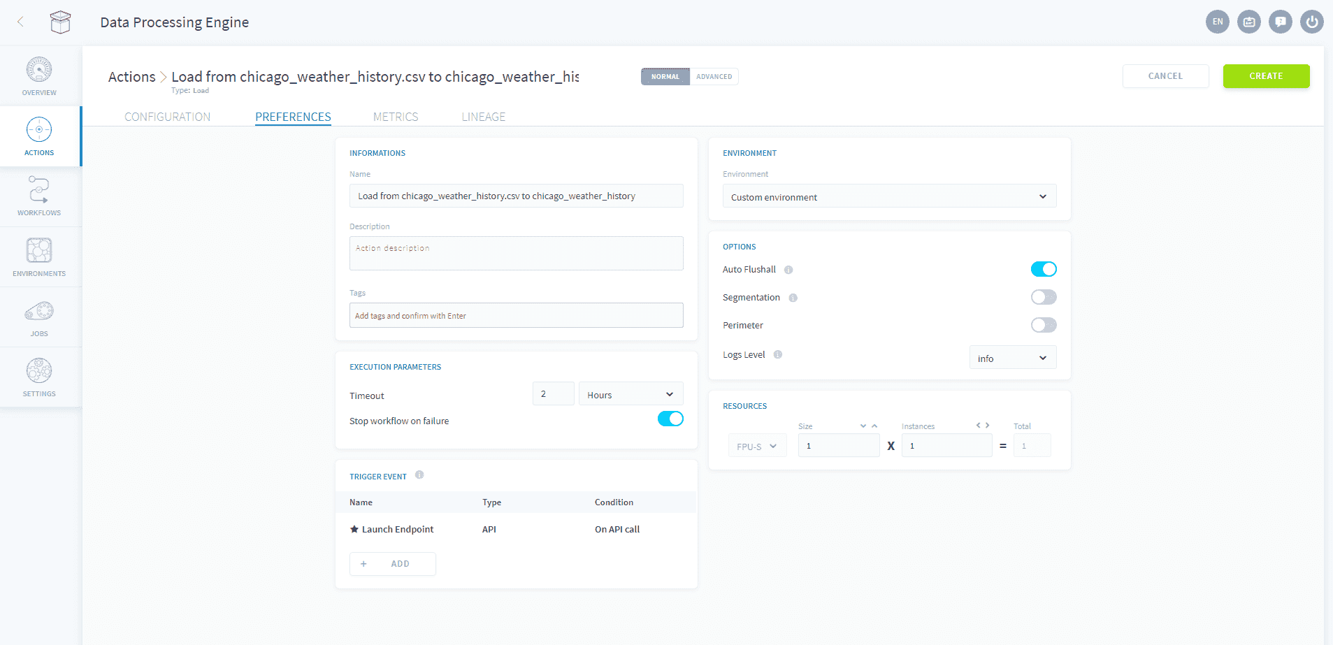 Configure the action's preferences — Py settings