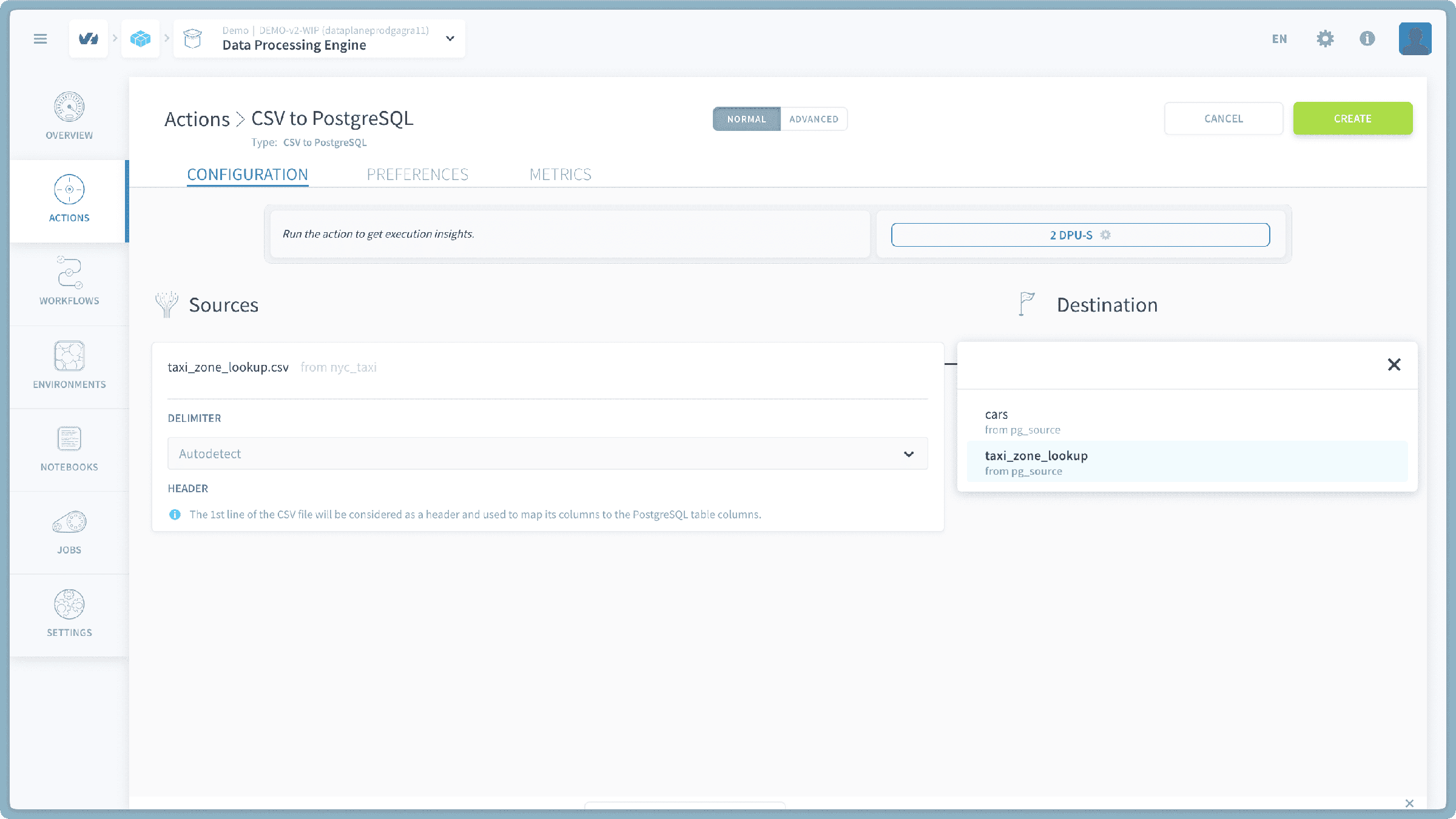 Select Destination PostgreSQL Table and Options — Csv to postgresql
