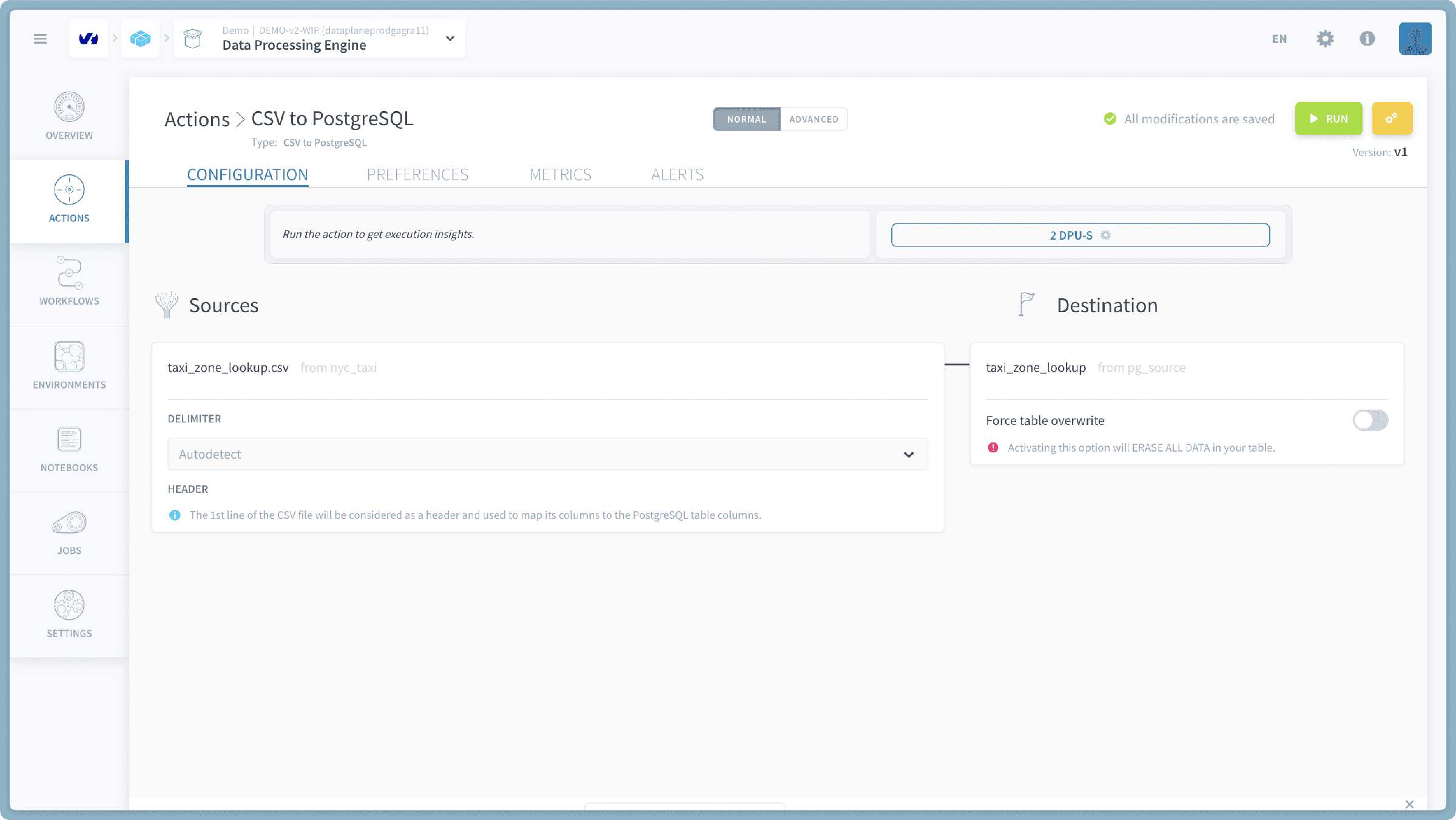 Select Destination PostgreSQL Table and Options — Csv to postgresql (2)