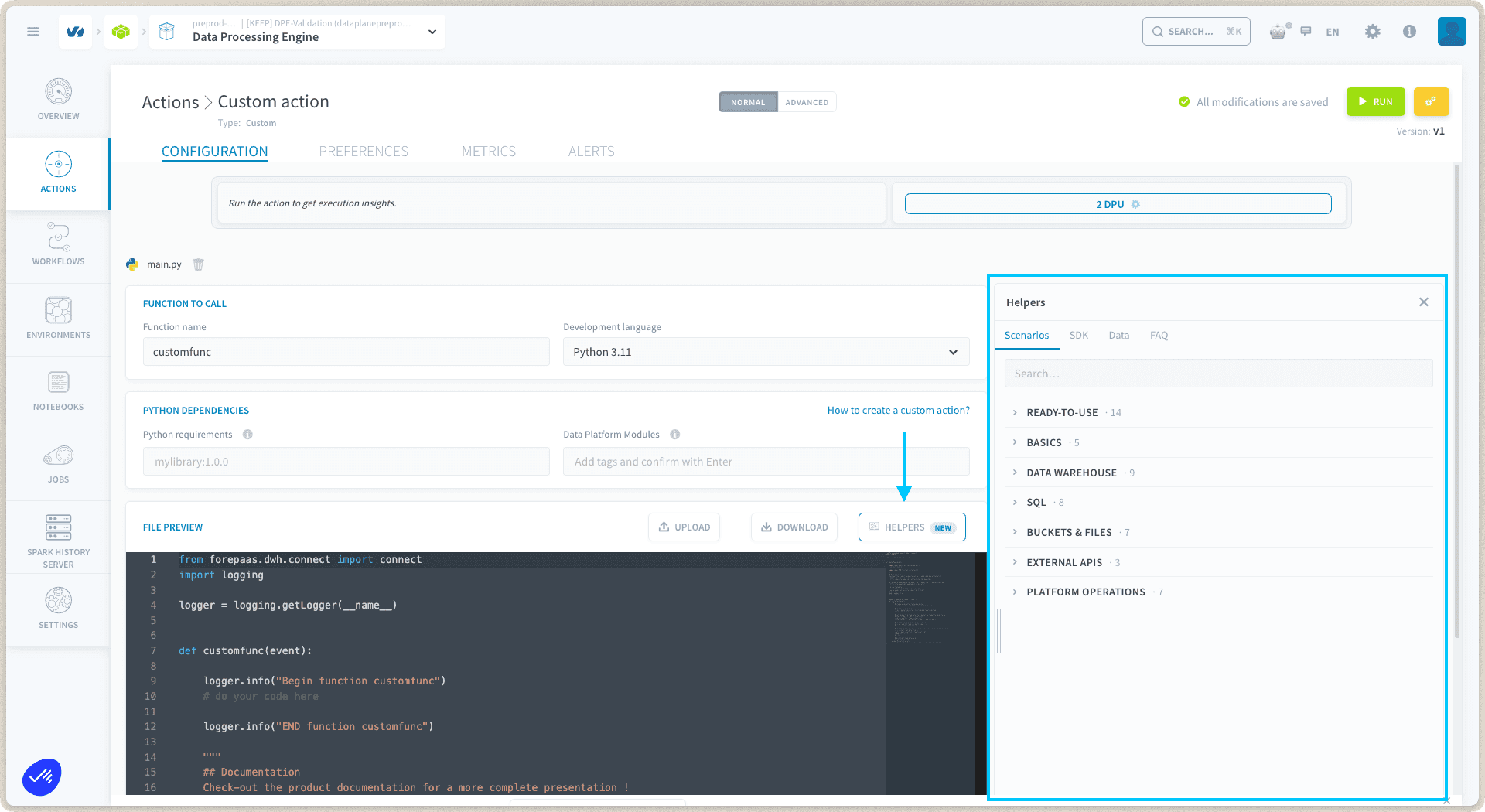 DPE Custom action helper